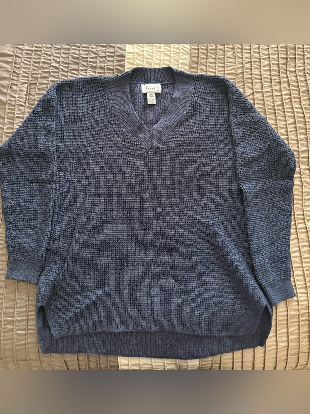 Kersh Women's Navy V-Neck Textured Knit Sweater